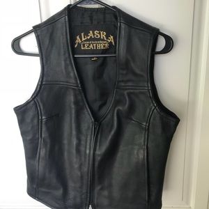 Black Leather Vest size medium, fitted, never worn